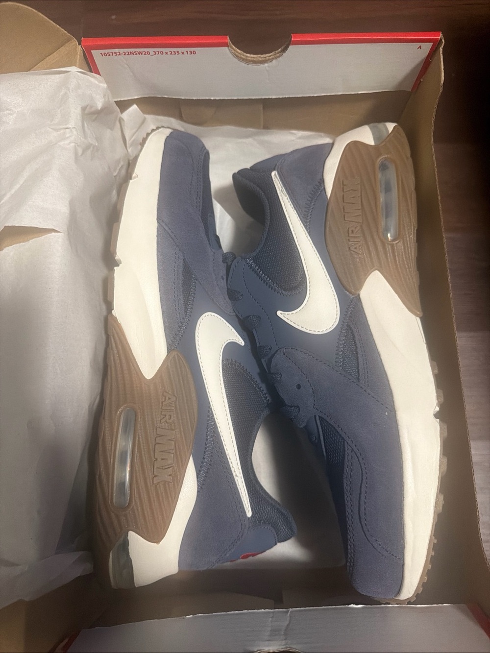 Nike Air Max 90 in Navy with White Swoosh and Brown Accents